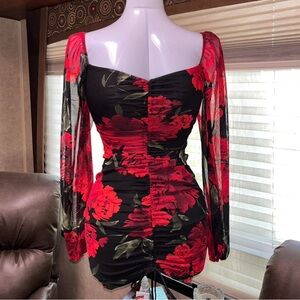 Windsor Black and Red Floral Mini Dress